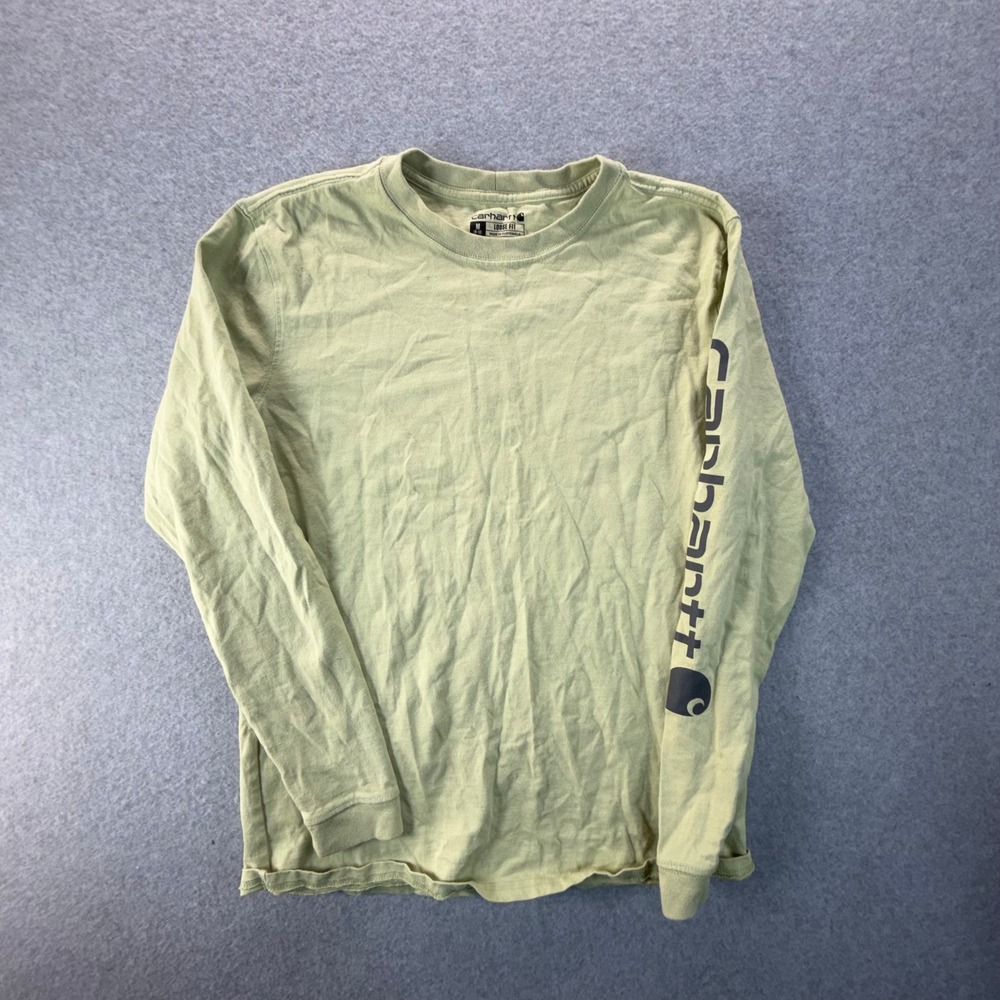 Carhartt‎ Boys Medium Sage Green Loose Fit Long Sleeve Logo Graphic T-Shirt 0744